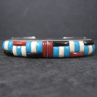 Huge Vintage Square Navajo Turquoise Coral Inlay Cuff Bracelet 6.75 Inches