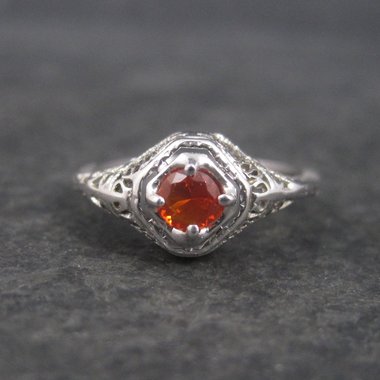 Vintage Art Deco 18K Filigree Fire Opal Ring Size 7