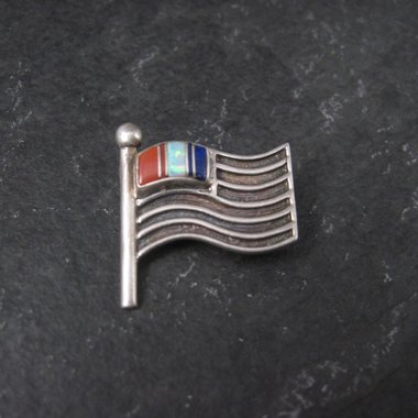 US Flag Brooch Pin Southwestern Sterling Inlay