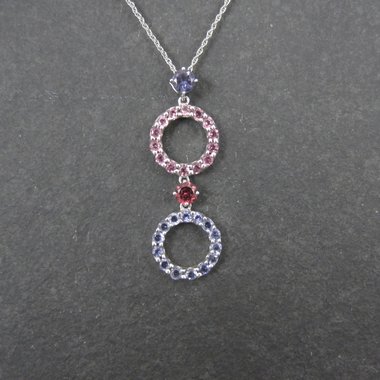 Vintage 10K Iolite Pink Topaz Tourmaline Amethyst Pendant Necklace