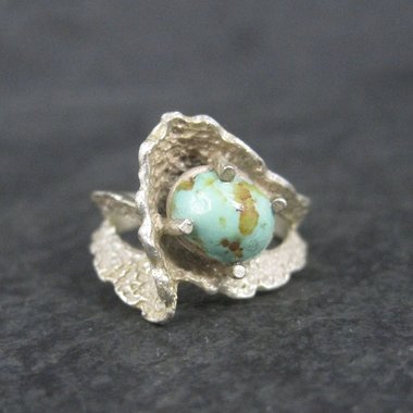 Vintage Sterling Organic Turquoise Ring Size 6