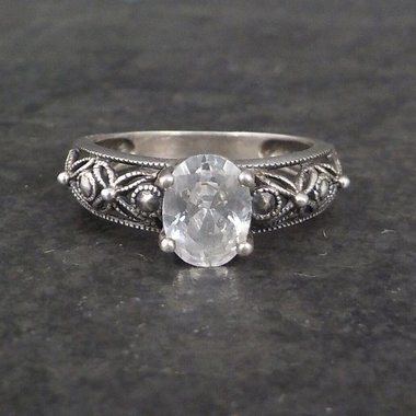 Vintage Sterling Filigree Cz Solitaire Ring Size 8