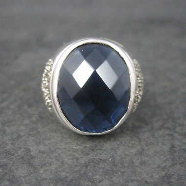 Vintage Sterling Blue Glass Marcasite Heart Ring Size 9
