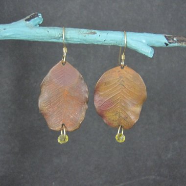 Vintage Copper Leaf Earrings Gold Filled