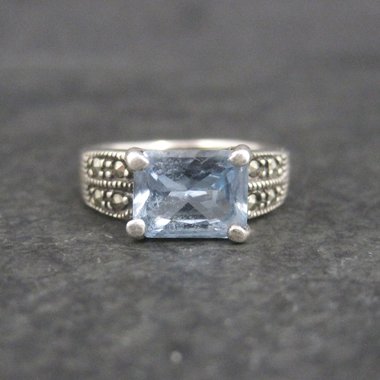 Vintage Sterling Blue Topaz Marcasite Ring Size 6