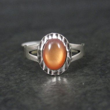 Southwestern Sterling Orange Moon Glow Ring Size 4