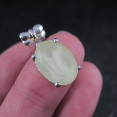 Yellow Prehnite Bow Pendant Sterling Silver Estate