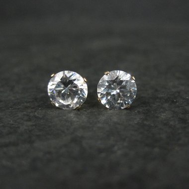 Vintage 7mm Cz Stud Earrings 14K Gold Filled New Old Stock