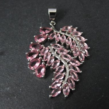 Estate Sterling Silver Pink Ice Cubic Zirconia Leaf Pendant