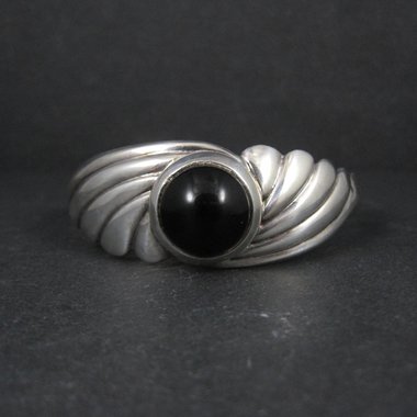 Vintage Sterling Silver Onyx Cuff Bracelet 6.25 Inches