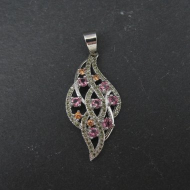 Estate Sterling Champagne Orange and Pink Cz Pendant