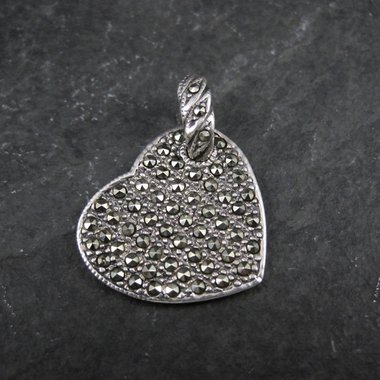 Vintage Sterling Marcasite Heart Pendant