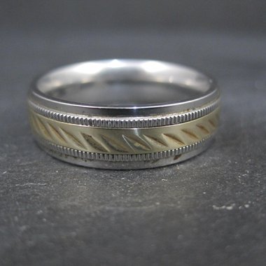 Mens Two Tone Stainless Steel and 10K Yellow Gold Band Ring Size 12