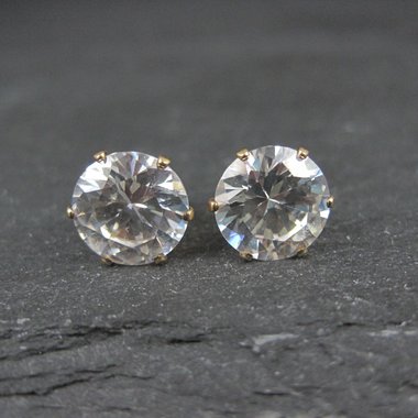 Vintage 10mm Cz Stud Earrings 14K Gold Filled New Old Stock