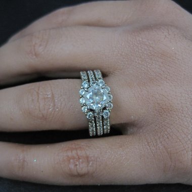 Vermeil Sterling Silver Cz Bridal Wedding Rings Set Size 7