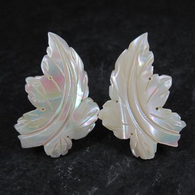 Vintage Mother of Pearl Leaf Earrings Screw Back