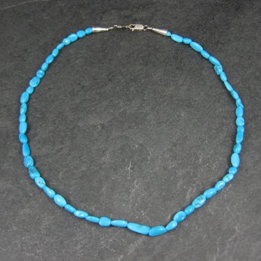 Simple Vintage Southwestern Turquoise Bead Necklace 18" Sterling Silver Native American Estate