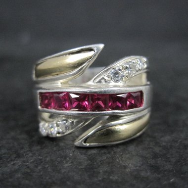 Vintage Ruby Ring Sterling Silver and 18K Yellow Gold Size 8