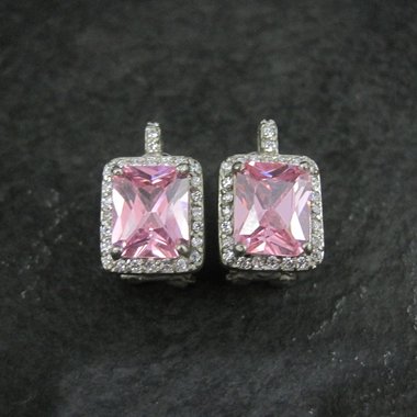 French Back Pink Cz Earrings Sterling Silver
