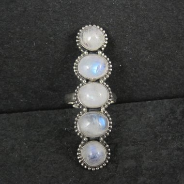 Long Rainbow Moonstone Ring 925 Sterling Silver Adjustable Size 8