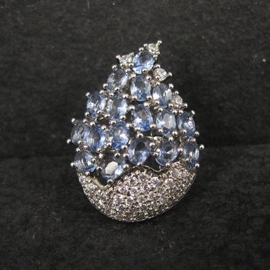 1990s Tanzanite Purple Cz Cocktail Ring Sterling Silver Size 6