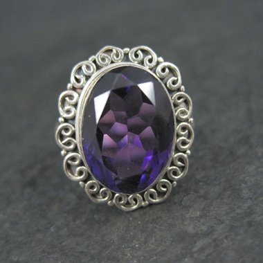 Sterling Silver Amethyst Ring Size 8 Estate Jewelry