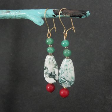 Moss Agate & Red Jasper Dangle Earrings