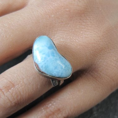 Larimar Heart Ring Sterling Silver Adjustable
