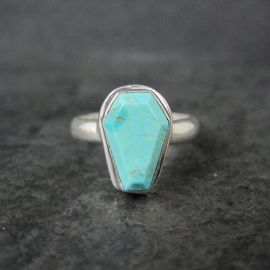 Turquoise Coffin Ring Sterling Silver Size 6.5