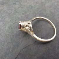 14K White Gold Art Deco High Set Garnet Filigree Ring Size 4.75