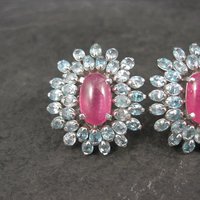 Large Pink Sapphire Blue Topaz French Back Earrings