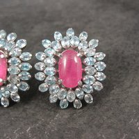 Large Pink Sapphire Blue Topaz French Back Earrings