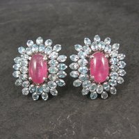 Large Pink Sapphire Blue Topaz French Back Earrings