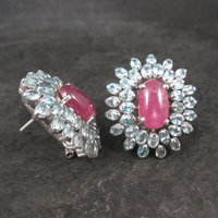 Large Pink Sapphire Blue Topaz French Back Earrings