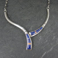 Vintage Southwestern Sterling Lapis Lazuli Spiny Oyster Inlay Necklace