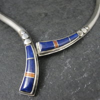 Vintage Southwestern Sterling Lapis Lazuli Spiny Oyster Inlay Necklace