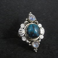 Southwestern Sterling Turquoise and Moonstone Ring Size 7