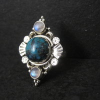 Southwestern Sterling Turquoise and Moonstone Ring Size 7