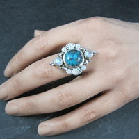 Southwestern Sterling Turquoise and Moonstone Ring Size 7