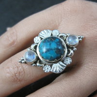 Southwestern Sterling Turquoise and Moonstone Ring Size 7