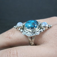 Southwestern Sterling Turquoise and Moonstone Ring Size 7