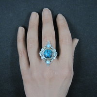 Southwestern Sterling Turquoise and Moonstone Ring Size 7