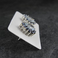 Aquamarine Sapphire Teardrop Stud Earrings Sterling Silver