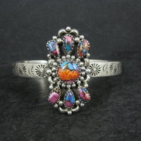 Southwestern Sterling Silver Mohave Turquoise Spiny Oyster Cuff Bracelet 6.25"