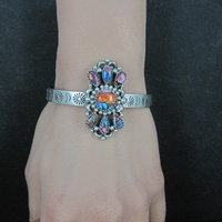 Southwestern Sterling Silver Mohave Turquoise Spiny Oyster Cuff Bracelet 6.25"