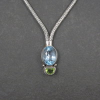 Blue Topaz and Peridot Y Necklace Sterling Silver