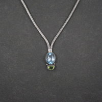 Blue Topaz and Peridot Y Necklace Sterling Silver