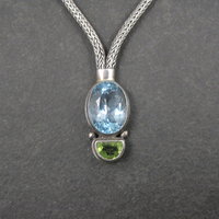 Blue Topaz and Peridot Y Necklace Sterling Silver