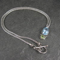 Blue Topaz and Peridot Y Necklace Sterling Silver