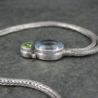 Blue Topaz and Peridot Y Necklace Sterling Silver
